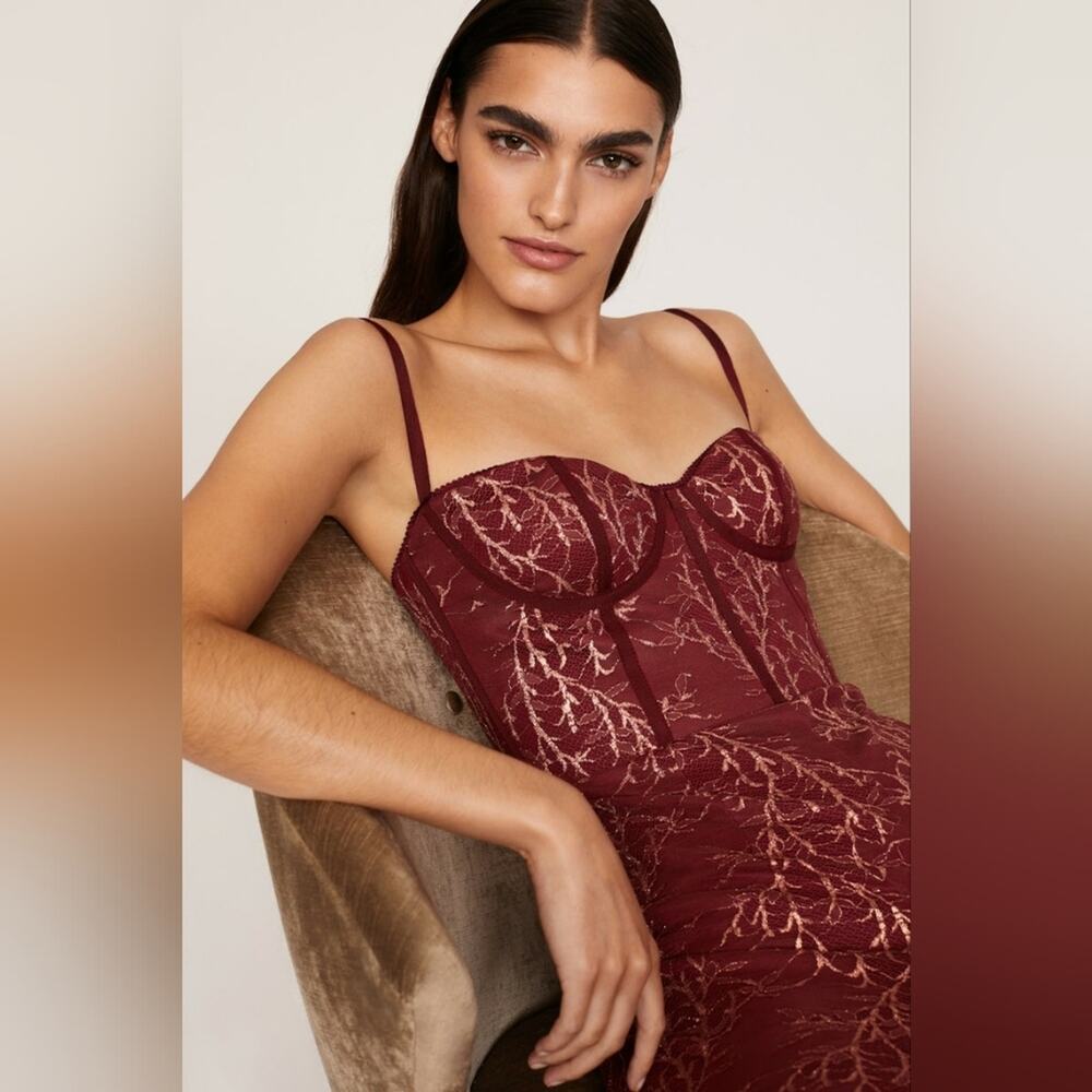 Rtr sz0 Katie May Venus Jumpsuit red wine lace gold shimmer metallic skinny 1 PC